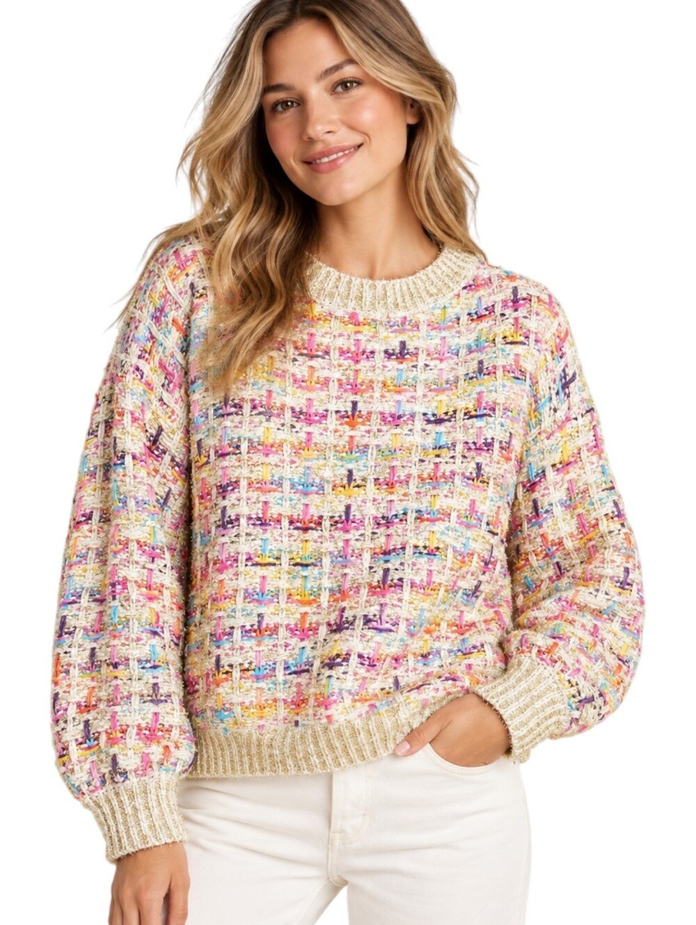 Anthropologie Stellah Sweater Myla Sparkled Metallic Multicolor Knit Small